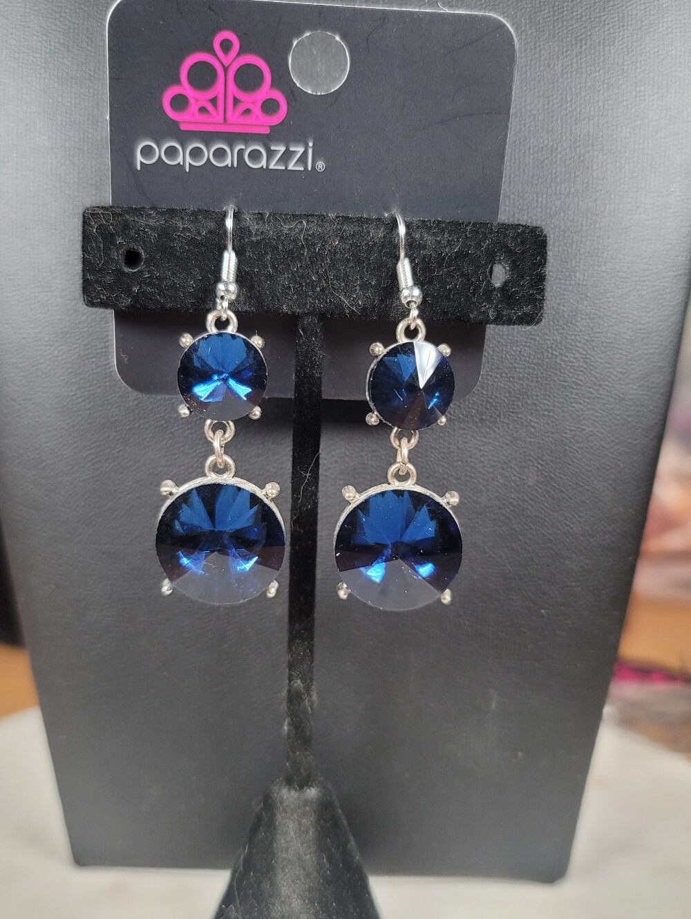 paparazzi Royal Blue Double Crystal Drop Earrings